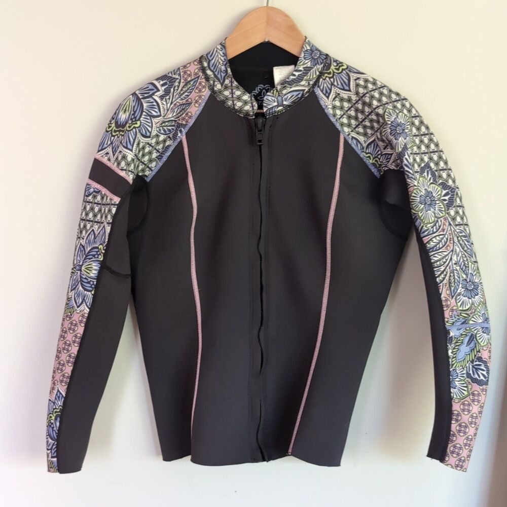 prAna Mara Women's XL Surf Paddle Jacket Black Geometric Zip Water Sports